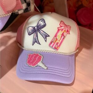 Alani Cotton Candy Pink and Purple Cap with Bow and Lollipop Patches